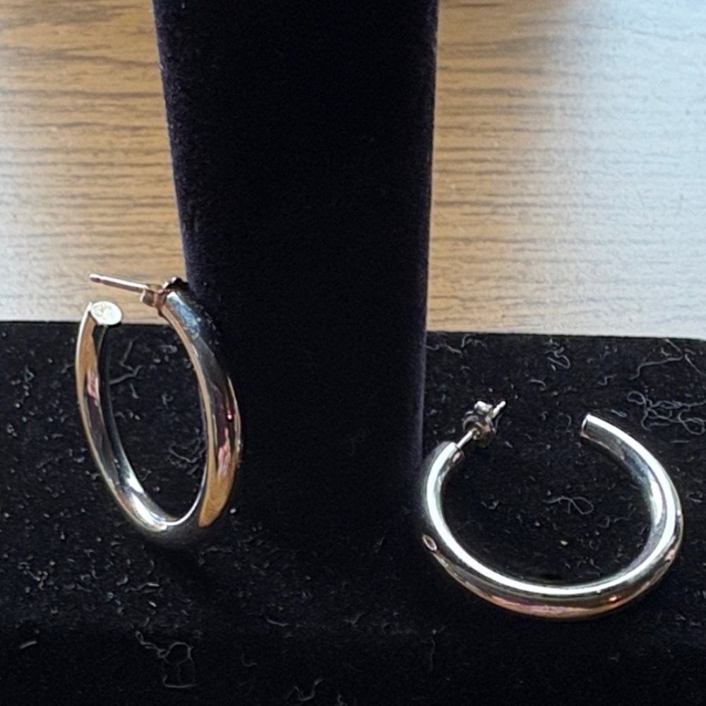 Silver Tube Hoops - Picture 3 of 4